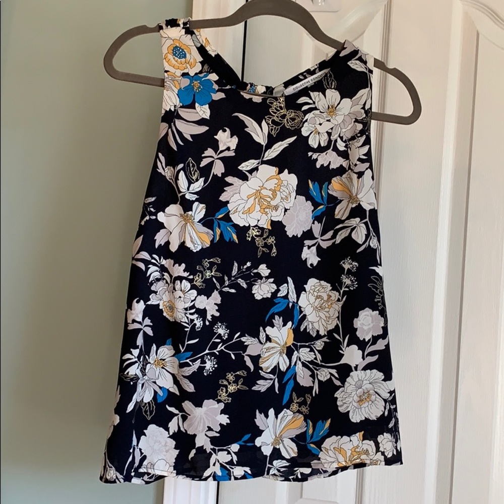 Navy floral halter blouse